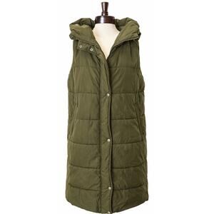 Leani Women's Puffer Long Vest Sleeveless Coat with Hood, Size Large, NWT